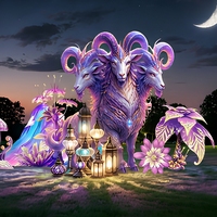 Lampu Kristal Ungu Tiga Kepala Bentuk Domba, Hiasan Bunga Awan Zodiak, Dekorasi Tahan Air untuk Wisuda, Thanksgiving, dan Pameran di Mal, Baru