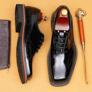 Chaussures Oxford en cuir formelles pour hommes, nouvelle collection 2025, bout carré, semelle épaisse, rehaussantes, style britannique, grandes tailles EVERGREEN - Product Image 1