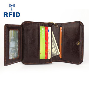 Genuine Leather Folding Coin <b>Purse</b> Slim Retro Style Top Layer Cowhide <b>Small</b> Card Holder RFID Women's Wallet - Product Image 5