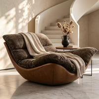 Fauteuil inclinable en cuir véritable italien de style nordique avec pieds en bois, meubles pour la maison