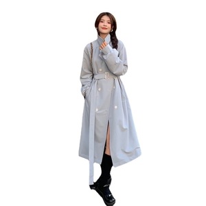 Manteau trench croisé pour femme, bleu clair, col tailleur, style jupe, élégant pour le quotidien, tailles S-2XL - Product Image 5