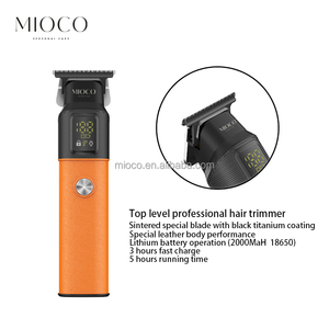 MIOCO <span class=keywords><strong>Tondeuse</strong></span> à cheveux professionnelle Rs9619 Lame en titane noir fritté Corps en cuir Affichage LCD Fonction Turbo Accessoires de barbier - Product Image 2