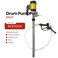 Pompe à fût électrique PPHT 70 cm, moteur à vitesse variable 220 V, 0-10000 tr/min, débit 165 L/min, hauteur de refoulement 10 m, transfert de produits chimiques acides et alcalins 80 ℃