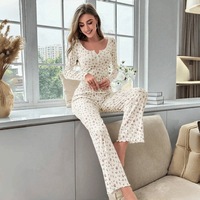 Ensemble pyjama pour femmes, motif floral, col en v, haut à manches longues, pantalon long, adapté aux jeunes femmes, respirant, nouvelle collection automne