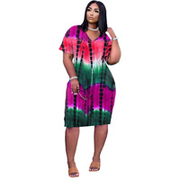 Mode Tie Dye Robes D'été Femmes 2025v-cou Robes Femmes D'été Plus La Taille Robe & Jupes