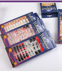 Halloween presse sur les ongles citrouille chauve-souris Design avec gelée adhésive dans une boîte-cadeau effrayant fantôme <span class=keywords><strong>faux</strong></span> ongles <span class=keywords><strong>pour</strong></span> les femmes fête 24 pièces ensemble - Product Image 3