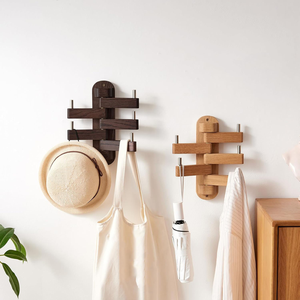 Porte-manteau mural pivotant en bois durable avec 5 crochets, installation autocollante - Design moderne pour usage intérieur (Nouveau) - Product Image 2