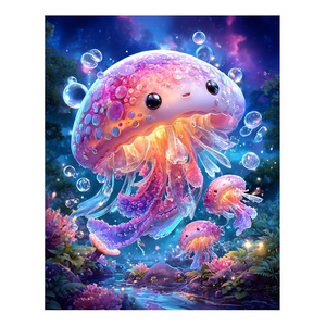 Kit <span class=keywords><strong>de</strong></span> <span class=keywords><strong>peinture</strong></span> diamantée en résine complète Ever Moment, motif méduse mignonne, sur toile à poils courts, bords ondulés, ensemble <span class=keywords><strong>de</strong></span> mosaïque animaux marins ASF3090 - Product Image 1