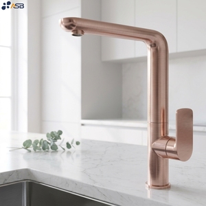 Miscelatore per lavabo moderno <span class=keywords><strong>Bassini</strong></span> <span class=keywords><strong>Bassini</strong></span> in rame con valvola in ceramica, design flessibile, getto aerato, oro rosa spazzolato - Product Image 2