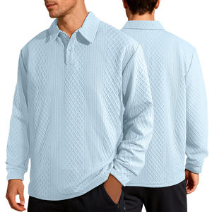 Polo de manga larga para hombre, de jacquard texturizado, color liso, con botones, diseño de solapa, holgado, para uso diario informal - Product Image 5