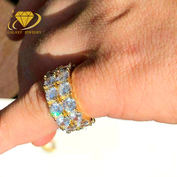 Bijoux pour homme Bague tennis design plaqué or 14 carats Bague d'éternité double rangée en argent massif 925 Moissanite avec diamant