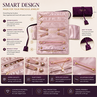 Organisateur de voyage en velours de luxe pour bijoux avec poches zippées, porte-colliers, logo personnalisé, rangement de bijoux et emballage cadeau