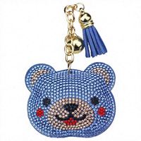Porte-clés et breloques de sac en cristal strass, motifs ours, chien, fruit, dessin animé, avec pompon, pour sacs à main, décoration, cadeau pour filles, pendentif ours