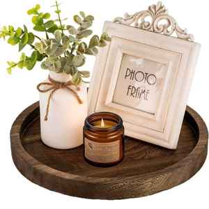 Plateau de bougeoir rétro de style champêtre, plaque de bougie ronde en bois à double couche, décoration de table à manger de style fermier - Product Image 1