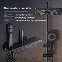 Ensemble de douche thermostatique en aluminium spatial à 4 fonctions avec bouton-poussoir, installation facile