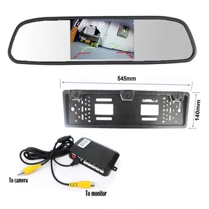 European licence plate reverse camera with car parking sensor rear view mirror