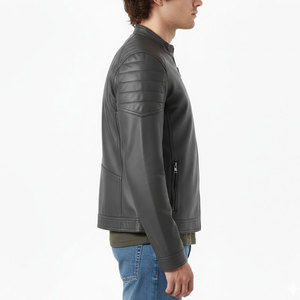 Chaqueta de Cuero de Oveja para Hombre, Color Sólido, Estilo Urbano, Personalizable con Logotipo, Ecológica, Cómoda, con Cuello Alto y Logotipo Frontal - Product Image 4