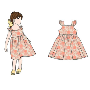 Vestido de niña al por mayor Cd-3-3 personalizado de bambú/algodón con corte en A, manga con volantes y pétalos, tirantes ajustables y lazo trasero para bebé/niña pequeña - Product Image 2