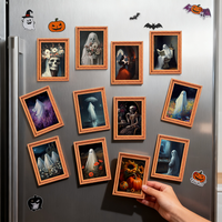 Ensemble d'aimants pour réfrigérateur à cadre en bois fantôme personnalisé Halloween Spooky Home Decoration Retro Skeleton Pumpkin Art Kitchen Ornement