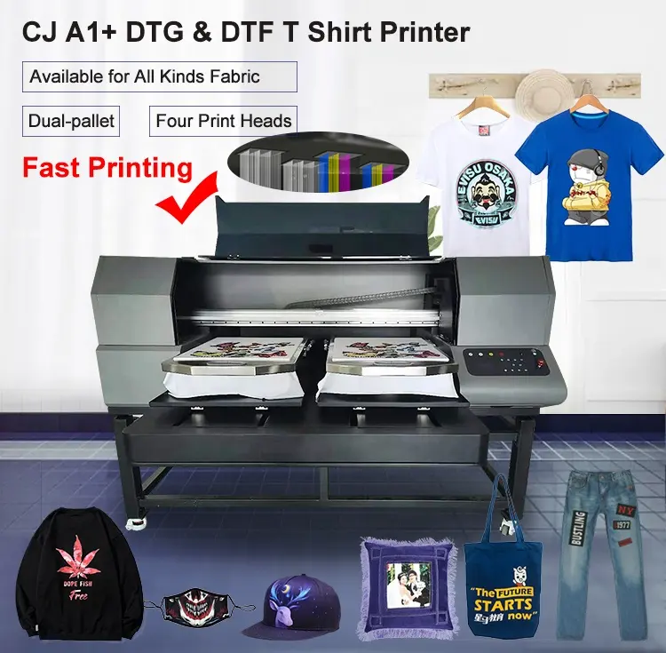 Jucolor 새로운 도착 더블 헤드 빠른 직접 섬유 인쇄 기계 A1 DTG 프린터 어떤 컬러 t 셔츠