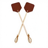 Raquette anti-moustiques portable en cuir avec manche en bois pour camping en extérieur, utilisation murale ou suspendue en tente - Tueur de moustiques, cafards/fourmis