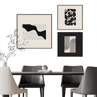Seni Dinding Latar Belakang Ruang Makan Restoran Modern Minimalis Mewah Ringan dengan Pola Hewan Abstrak Hitam Putih Berbingkai