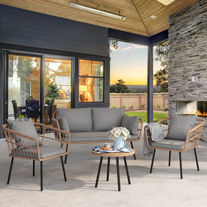 Dwoo Nouveau Ensemble de Mobilier de Jardin Moderne 4 Pièces en Rotin PE, Chaises et Table Confortables en Acier Tressé pour Jardin et Cour - Product Image 1