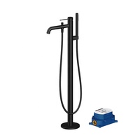 Robinet de baignoire de salle de bain noir mat avec douche à main Robinets de dosage montés sur le pont à un trou Robinets mitigeurs sur pied