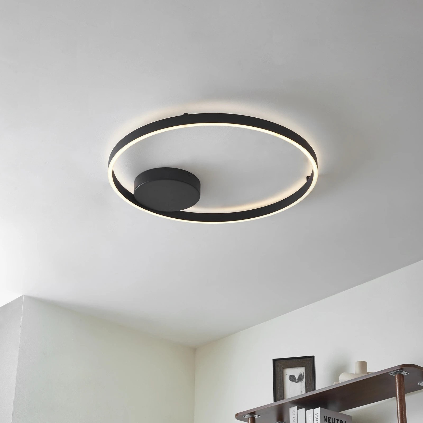 Graceful Circular Ceiling Fixture Timeless Black Frame Soft Ambient Light Ceiling Lamps