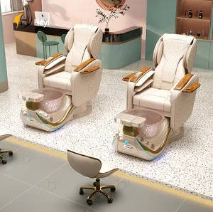 英国沙龙设备豪华现代白色水疗足疗椅，带磁性喷射，用于美容院