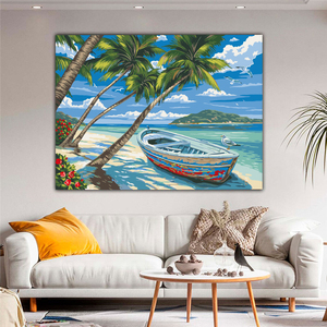 Commercio all'ingrosso della fabbrica 5D <span class=keywords><strong>pittura</strong></span> da te <span class=keywords><strong>per</strong></span> numero spiaggia barca in <span class=keywords><strong>legno</strong></span> cielo blu e nuvole bianche modello Kit di decorazione artigianale - Product Image 3