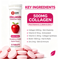 Comprimés effervescents de collagène en gros 500mg Biotine Vitamine E C Zinc Élasticité de la peau Cheveux Ongles Beauté Saveur Pomme ODM/OEM