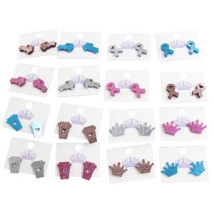 (1 जोड़ी) 16 मिमी ग्लिटर कॉफी कप स्टड ब्लू गुलाबी कार क्राउन लेजर कट विंटेज सगाई गहने - Product Image 2