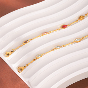 Dainty Pink <b>White</b> Zircon Link <b>Bracelet</b> Anti Tarnish Polished Stainless Steel Ladies Accessories - Product Image 4