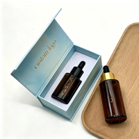 Flacon de sérum pour soins de la peau en verre ambré brun de luxe 20 ml 30 ml 50 ml 1 oz 2 oz, boîte d'emballage magnétique bleu clair