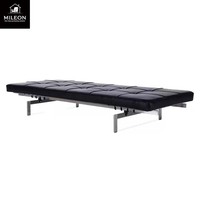 Banc de luxe minimaliste en acier inoxydable et cuir véritable, design moderne, convertible en canapé-lit, banc à langer, banc de bout de lit