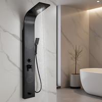 Panneau de douche multifonction mural noir avec système de massage et pluie artificielle