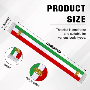 Bufanda Persa de Satén Iraní de 17x135cm con Diseño de Borla Blanca, Bufanda con León Persa, Bandera del Imperio Iraní - Product Image 4