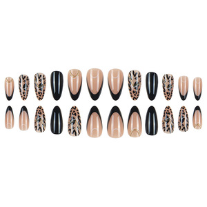 Puntas de Arte de uñas chapadas en oro con estampado de leopardo de estilo francés Uñas artificiales usables completas - Product Image 4