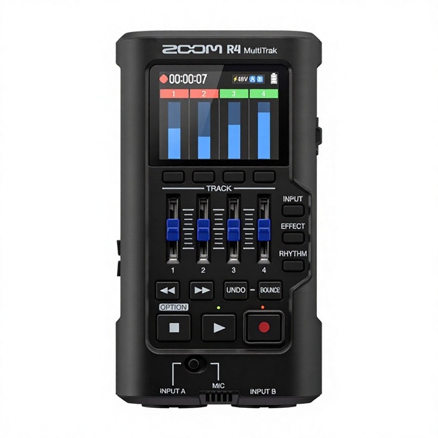 Zoom R4 Multi-Track Recorder Musicians 2 XLR/TRS Combo Inputs 32-Bit Float Stereo Bouncing Microphone Effects Rhythms Battery
