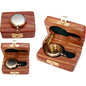 Boussole à bouton-poussoir en laiton ALFA NAUTICAL avec boîte en bois, 2 pouces, format de poche, portable pour la randonnée et les voyages en plein air - Product Image 1