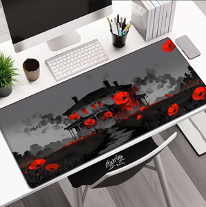 แผ่นรองเมาส์สำหรับเล่นเกมลายดอกไม้สีแดง - 15.<span class=keywords><strong>7</strong></span> X 35.4 นิ้ว พร้อมฐานยางกันลื่นและขอบเย็บ - Product Image 3