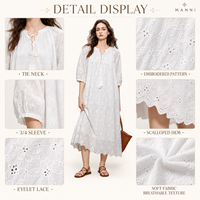 Vestido Personalizado para Mujer, Ropa Personalizada, Blanco, Bordado, Corte Holgado, Casual, Verano, Midi