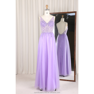 优雅的丁香紫色a线意大利面条带透视薄纱婚礼派对礼服现代伴娘舞会礼服高品质 - Product Image 1