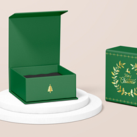 Boîte carrée magnétique à couvercle rabattable au design créatif exquis pour la veille de Noël, emballage vert en carton, doublure en mousse EVA, logo personnalisé