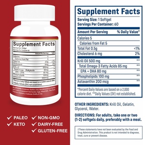 Huile de Krill Premium 500mg Extraits d'Oméga 3 Gélules Molles pour Femmes et Hommes Soutient la Mobilité des Articulations et la Fonction Mentale 60 Gélules Molles - Product Image 2