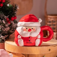 Tasse à café en céramique Père Noël avec couvercle en forme de chapeau, 360 ml, sculptée, avec boîte cadeau pour offrir en fêtes et décorer la maison
