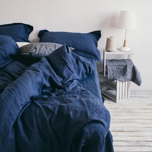 100% Washed French Linen Stone Washed <strong>Duvet</strong> Cover <strong>Set</strong> Royal <strong>Navy</strong> Linen Bed <strong>Set</strong> - Product Image 2