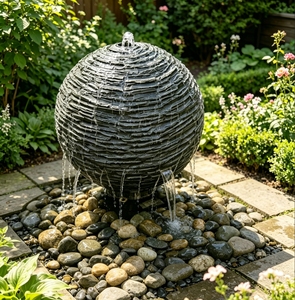 <span class=keywords><strong>Fontaine</strong></span> de jardin Zen en sphères d'<span class=keywords><strong>ardoise</strong></span> superposées, 43,3 pouces (110 cm), pour la décoration extérieure des patios et des jardins - Product Image 1