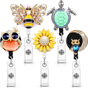 Cross-border alloy easy-pull <b>buckle</b> with back <b>clip</b>, bee, turtle, owl metal retractable keychain badge, in stock. - Product Image 1